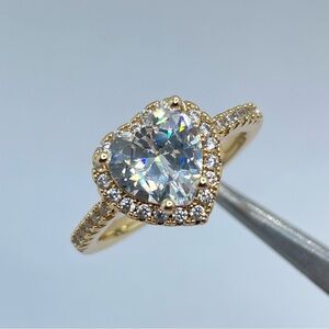 Diamond White Heart Cut CZ Halo Ring Gold Engagement Promise Ring Sparkle